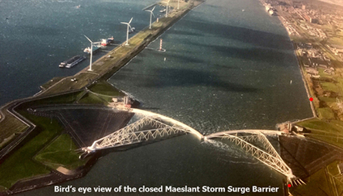 Birdseye view of the Maeslant storm surge barrier